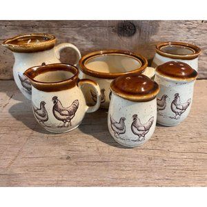 ENESCO Country Road Pattern Chicken 1979 Set- 6 pieces